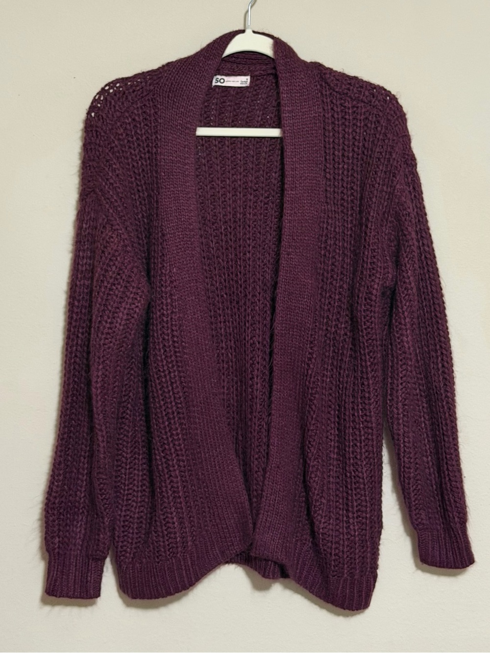 SO Deep Plum Open-Front Knit Cardigan Sweater